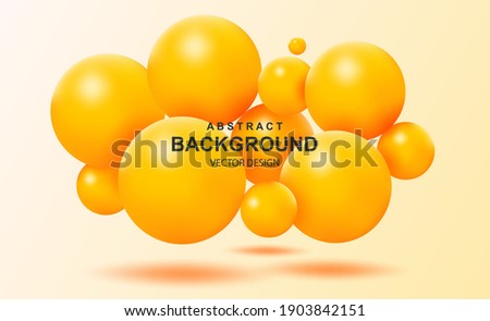 Abstract background with falling 3d orange balls. Dynamic flying colorful bubbles, futuristic composition with glossy spheres. Modern trendy banner or poster design. Realistic vector illustration.
