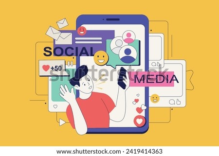 Similar – Image, Stock Photo Brutal man browsing smartphone in backyard