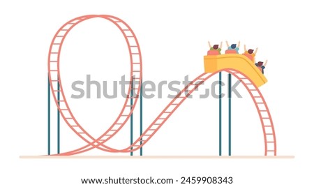 Roller coaster in flat design. Extreme attraction at amusement park. Vector illustration isolated.