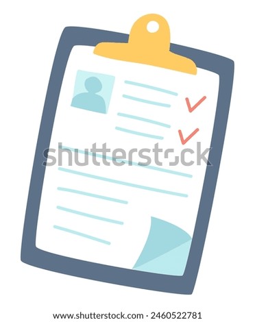 Patient medical record in flat design. Clinic document file on clipboard. Vector illustration isolated.