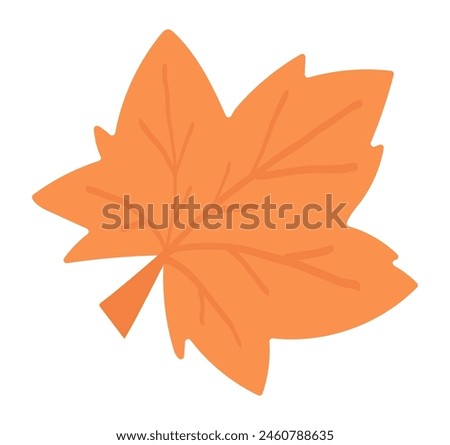 Autumn maple leaf in flat design. Cute orange falling foliage with veins. Vector illustration isolated.