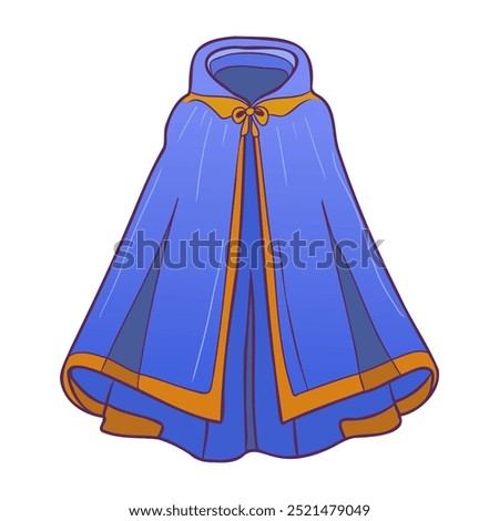 Blue magic cloak with hood in flat design. Masquerade mantle for costume. Vector illustration isolated.