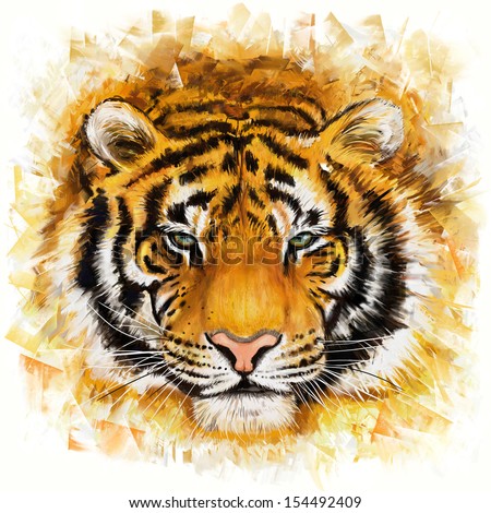 tiger head digital painting/ wild tiger 庫存照片 154492409 : shu