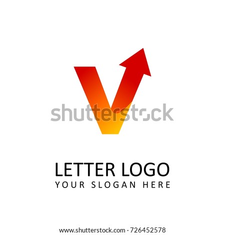 letter V logo orange round ribbon with arrow head