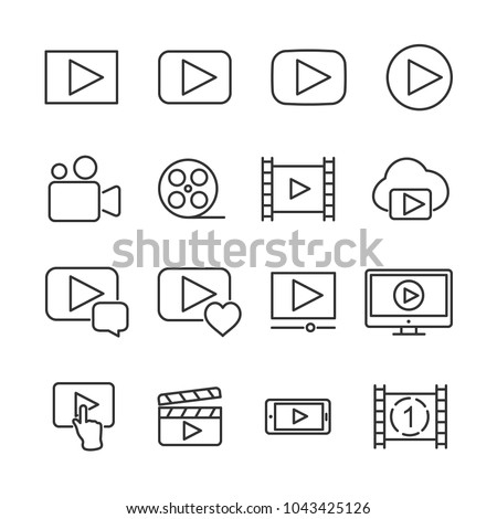 Vector image set of video line icons.