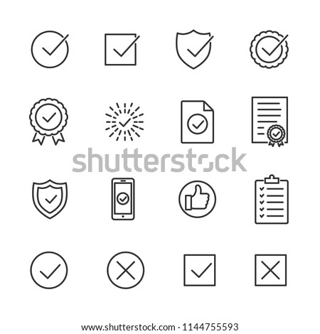 Vector image set of approve line icons.