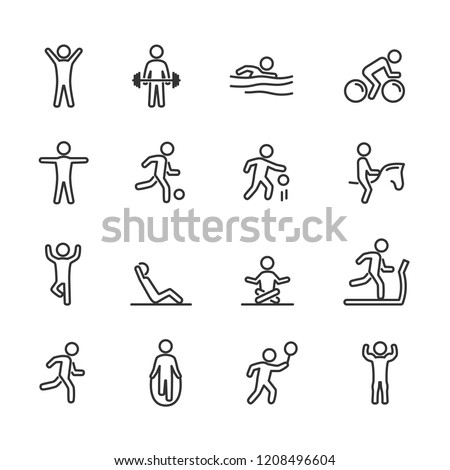 Vector image set exercise line icons.