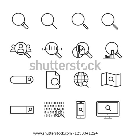 Vector illustration set of search line icons.