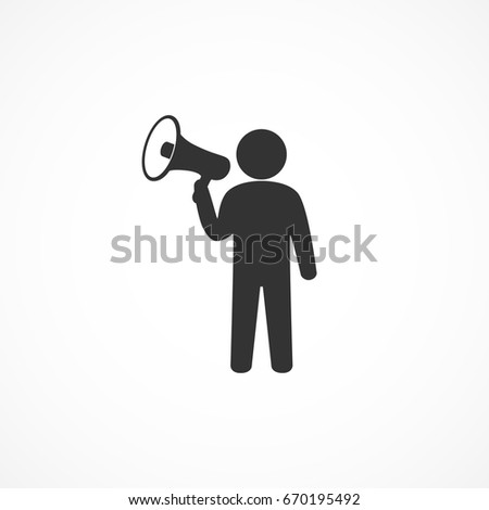 Vector image of man and the megaphone icon.