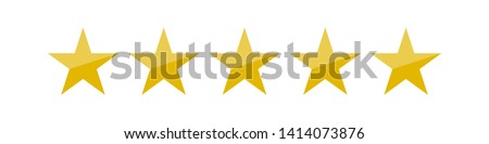 Vector illustration of five golden yellow stars in a row - best, top quality concept graphic representation