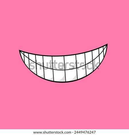 Vector Cartoon open mouth isolated on orange background. Funny and cute Halloween Monster open mouth with big white teeth and pink tongue