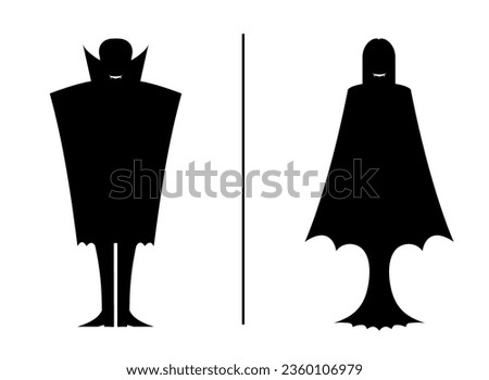 Halloween WC sign. Smiling silhouettes of vampire and vampress in black capes