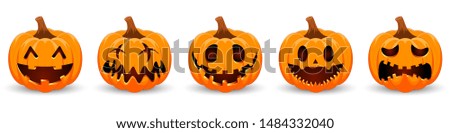 Set pumpkin on white background. Orange pumpkin with smile for your design for the holiday Halloween. Vector illustration.