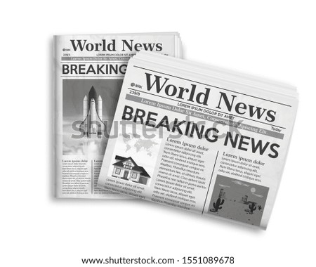 Realistic vector illustration of black and white newspaper layout.