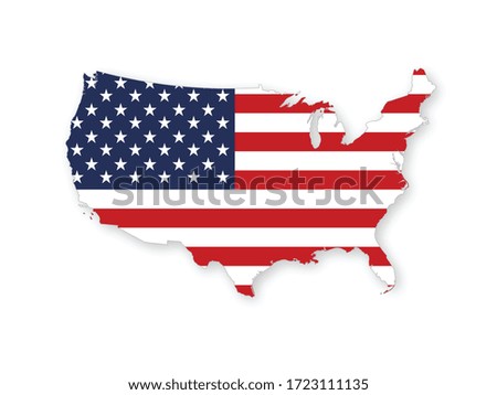 Map of the USA with the national flag of United States of America isolated on white background. Vector illustration.