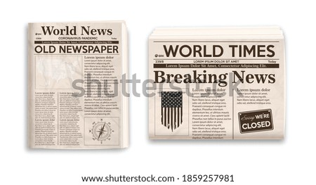Vector illustration of old newspaper layout. Vertical and horizontal mockup of newspapers isolated on white background.