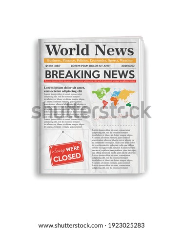 Daily newspaper journal design template with editable headlines quotes text articles and color images. Vertical folded newspaper layout. Vector illustration.