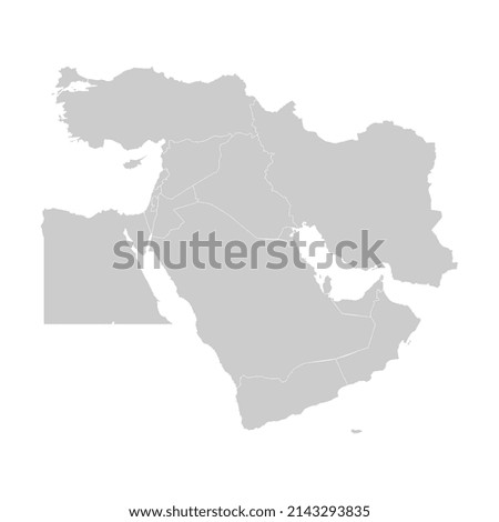 Map of Middle East with countries and borders. Vector illustration.