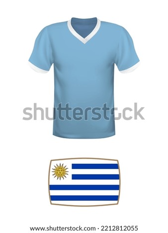 Uruguay jersey football kit. World football tournament 2022. National t-shirt and flag of soccer team on white background. Vector illustration.