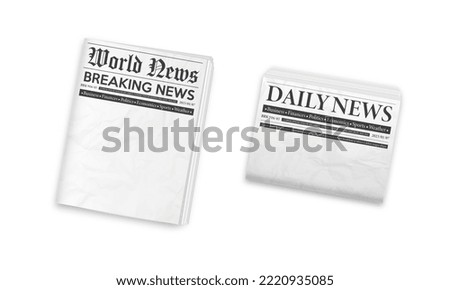 Black and white folded newspaper mockup. Blank background for news page template. Daily newspaper journal design template. Horizontal and vertical folded newspaper layout. Vector illustration