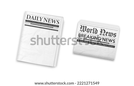 Black and white folded newspaper mockup. Blank background for news page template. Daily newspaper journal design template. Horizontal and vertical folded newspaper layout. Vector illustration.