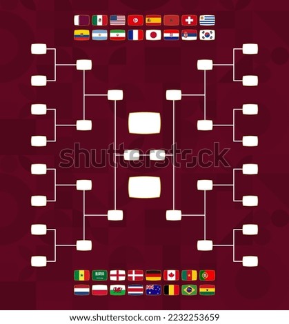World football knockout stage 2022. Set flags of the countries world soccer championship 2022. Vector illustration.