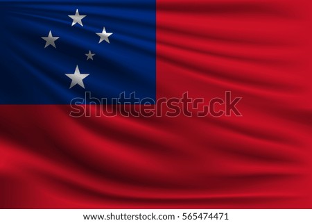 The national flag of Somo. The symbol of the state on wavy silk fabric. Realistic vector illustration.