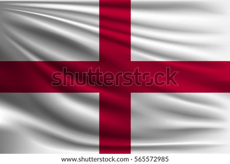 The national flag of England. The symbol of the state on wavy silk fabric. Realistic vector illustration.