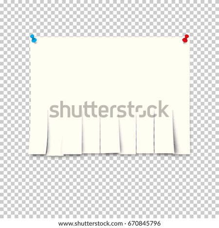 Paper ad with tear-off papers on a transparent background. Vector illustration.