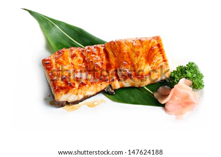 GINDARA TERI - YAKI  :  Broiled Snow - Fish Teriyaki sauce.