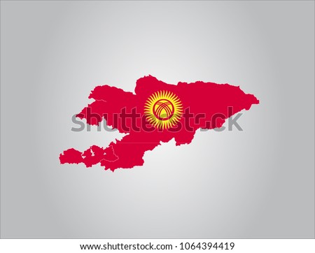 Map of kyrgyzstan with flag,vector illustration