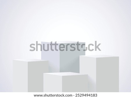 Four blank square podiums stand to show products on white background, Vector illustration.