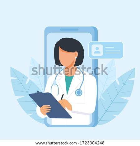 Personal doctor giving advice for patient landing page website illustration vector flat design