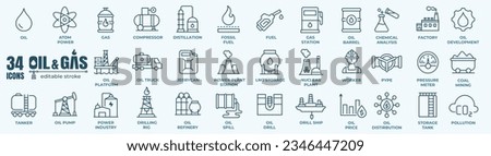 Oil and gas - thin line web icon set. Outline icons collection. Simple vector illustration.