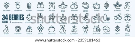 Berry and berries elements - minimal thin line web icon set. Outline editable icons collection. Simple vector illustration.