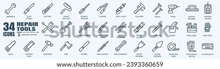 Repair tools and tool box minimal thin line web icon set. Outline editable icons collection. Simple vector illustration.