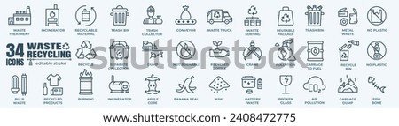 Waste recycling and sorting vector icon set. Outline editable icons collection. Simple vector illustration.