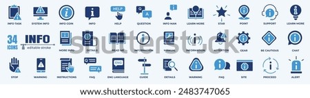 Vector set of information line icons. Contains icons instruction, privacy policy, info center, manual, rule, guide, reference, help and more. 