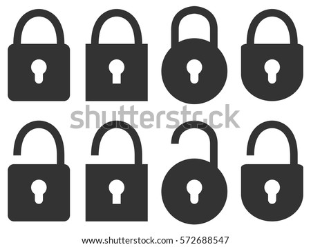 Set of closed and open lock icons flat design on white background vector illustration