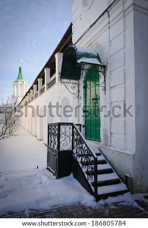 Staircase to a door in the wall of the  Monastery of St. Jacob Saviour, Russia