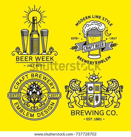 Set beer logo - vector illustration, emblem brewery design modern line style.