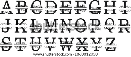 Split Regal Monogram Alphabet Letters Vector Cut Files Metal Laser Silhouette Cricut Font A to Z SVG Letters Dxf, Svg, Cdr, Eps, AI, Set 109