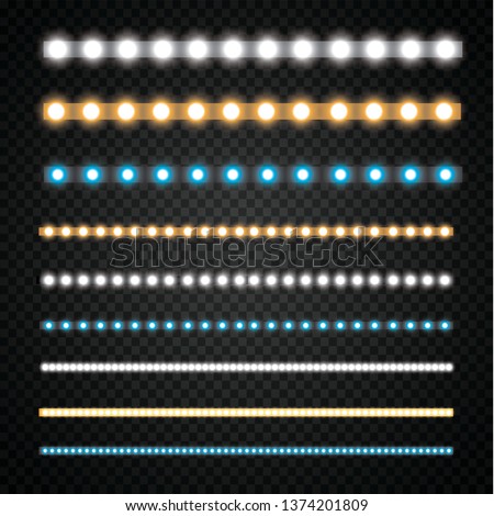 Various LED stripes on a black and transparent background, glowing LED garlands. Foto stock © 