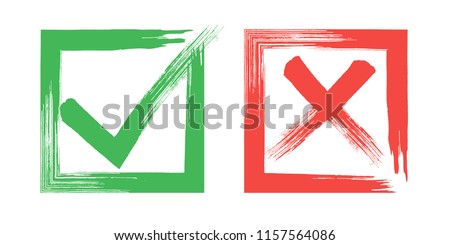 tick and Cross sign elements. vector buttons for vote, election choice, check marks, approval signs design. Red X and green OK symbol icons check boxes. Check list marks, choice options, survey signs.