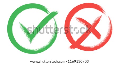 tick and Cross sign elements. vector buttons for vote, election choice, check marks, approval signs design. Red X and green OK symbol icons check boxes. Check list marks, choice options, survey signs.