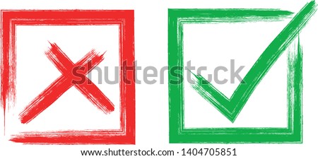 check and Cross sign elements. vector buttons for vote, election choice, tick marks, approval signs design. Red X and green OK symbol icons check boxes. Check list marks, choice options, survey signs.