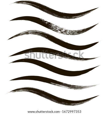 Makeup strokes, Set of mascara smudge, makeup eye pencil swatches, Beauty and cosmetic black brush smudges vector background. smear make up lines collection, liquid make up texture isolated on white. Foto d'archivio © 
