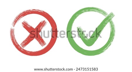 Tick and Cross sign elements. vector buttons for vote, election choice, check marks, approval signs design. Red X and green OK symbol icons check boxes. Check list marks, choice options, survey signs.