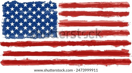 American flag paint texture. Grunge USA Flag. Vector Illustration for Celebration Holiday 4 of July American President Day. Stars and stripes