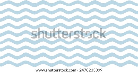 Seamless Wave Pattern, Hand drawn water sea vector background. Wavy beach print, curly grunge paint lines, watercolor stripes